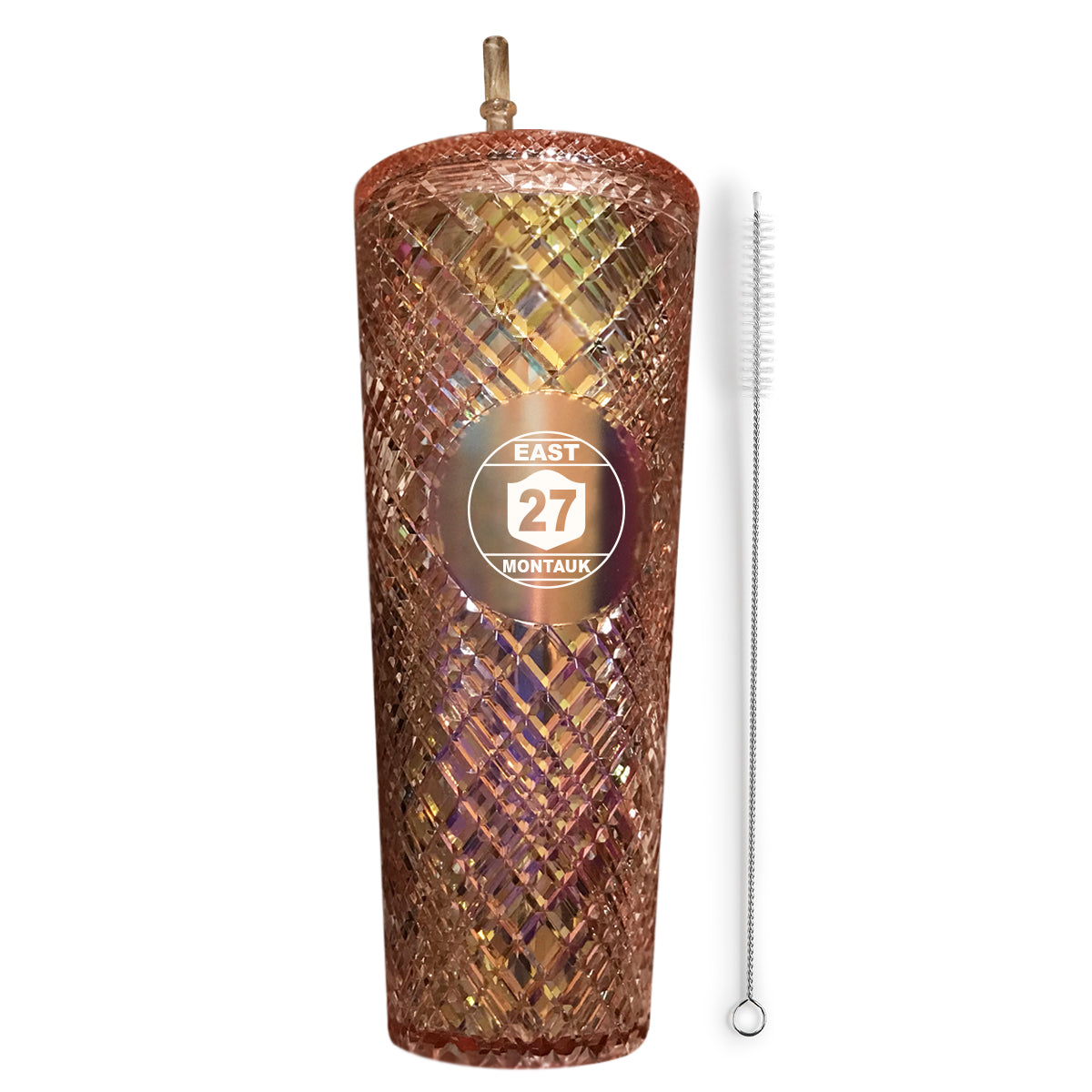 Montauk Coral Bling Insulated Stainless Steel Tumbler Mug with Lid and Straw