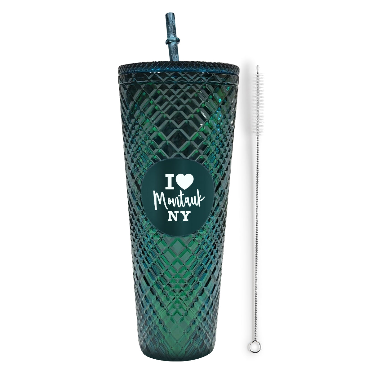 Montauk Dark Green Insulated Stainless Steel Tumbler Mug with Lid and Straw