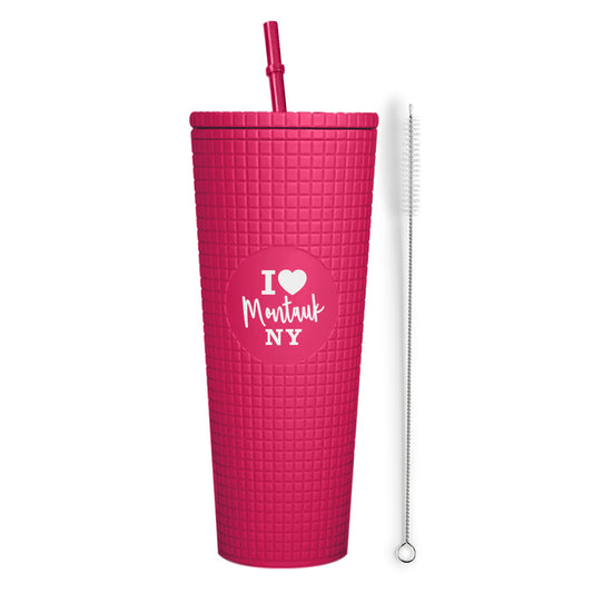 Montauk Matte Barbie Pink Insulated Stainless Steel Tumbler Mug with Lid and Straw
