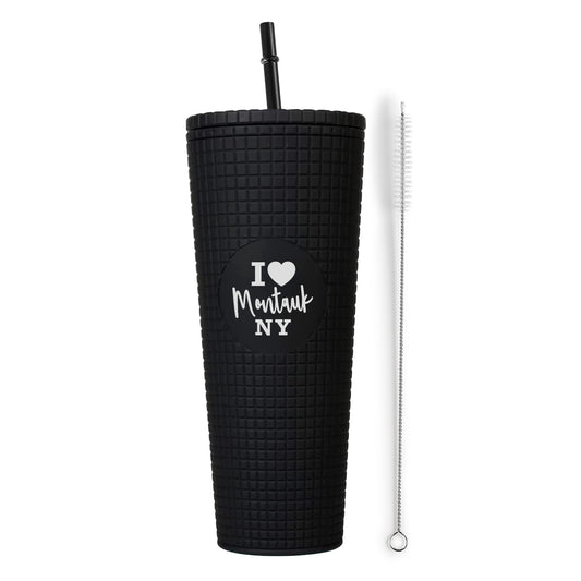 Montauk Matte Black Insulated Stainless Steel Tumbler Mug with Lid and Straw
