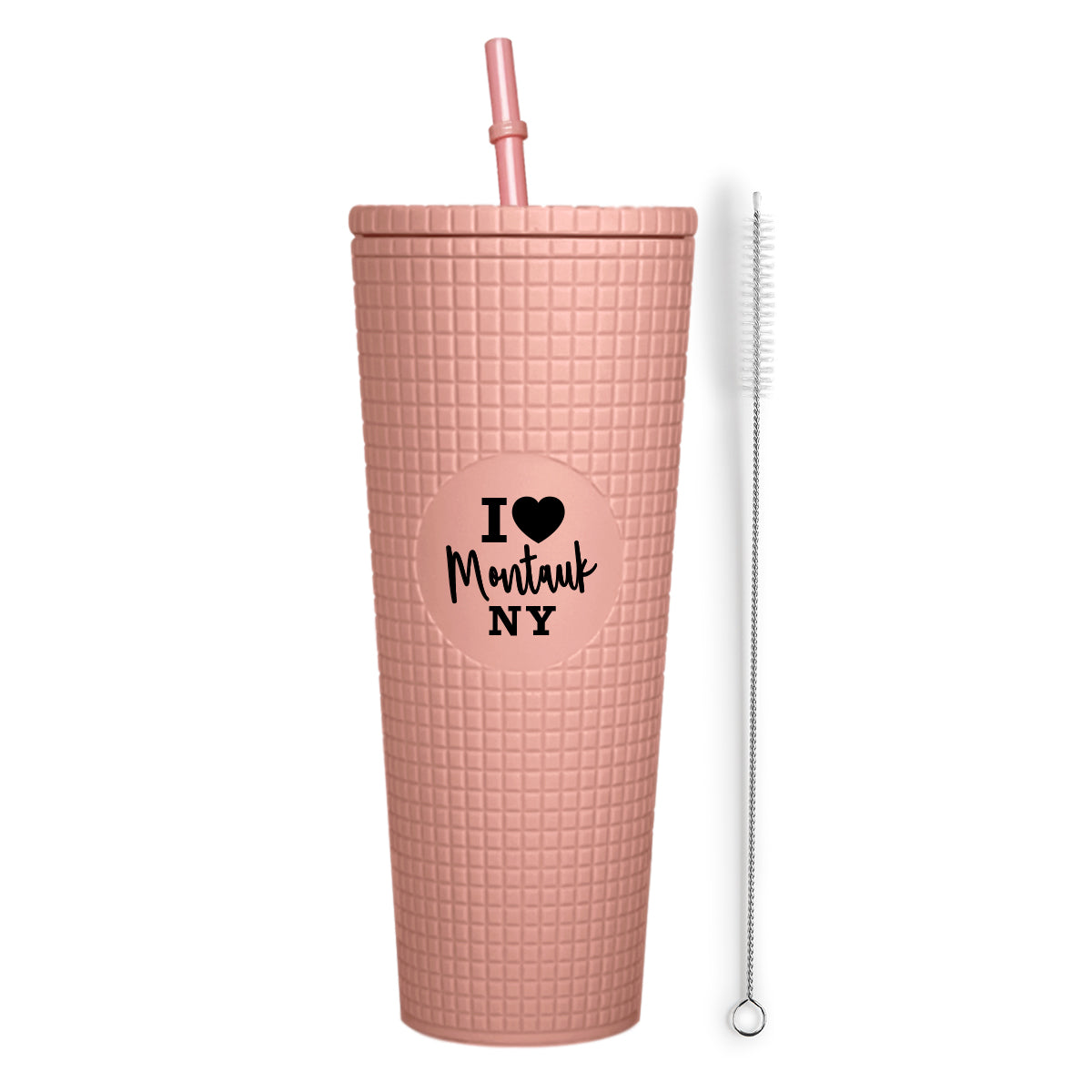 Montauk Matte Coral Insulated Stainless Steel Tumbler Mug with Lid and Straw