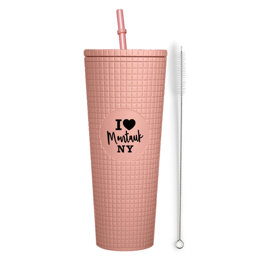 Montauk Matte Coral Insulated Stainless Steel Tumbler Mug with Lid and Straw