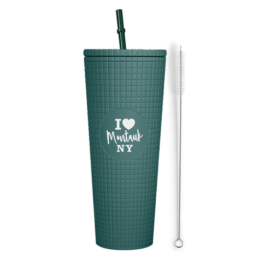 Montauk Matte Green Insulated Stainless Steel Tumbler Mug with Lid and Straw