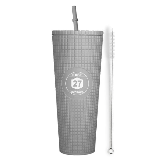 Montauk Matte Grey Insulated Stainless Steel Tumbler Mug with Lid and Straw