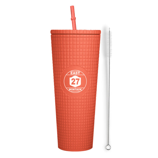 Montauk Matte Orange Insulated Stainless Steel Tumbler Mug with Lid and Straw
