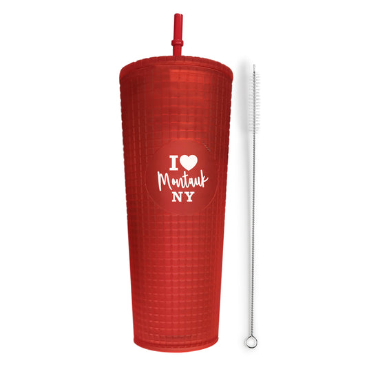 Montauk Matte Red Insulated Stainless Steel Tumbler Mug with Lid and Straw