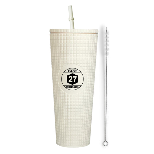 Montauk Matte White Insulated Stainless Steel Tumbler Mug with Lid and Straw