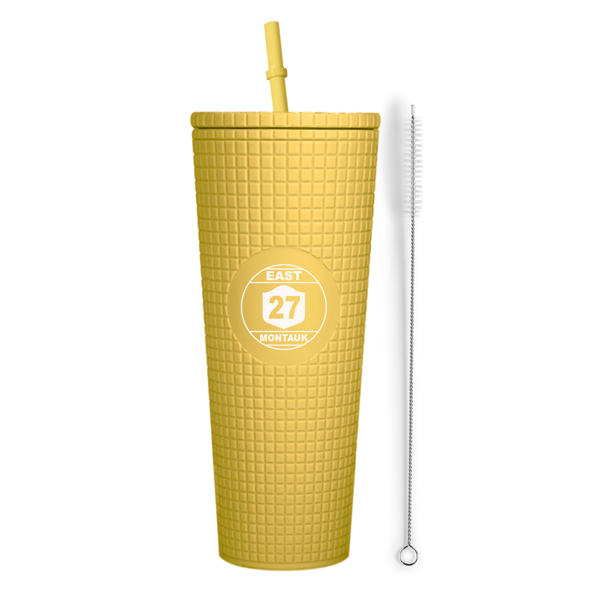 Montauk Matte Yellow Insulated Stainless Steel Tumbler Mug with Lid and Straw