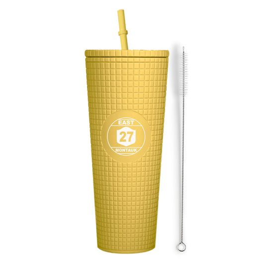 Montauk Matte Yellow Insulated Stainless Steel Tumbler Mug with Lid and Straw