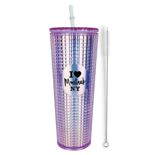 Montauk Pink Insulated Stainless Steel Tumbler Mug with Lid and Straw