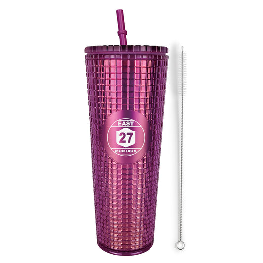 Montauk Purple Red Insulated Stainless Steel Tumbler Mug with Lid and Straw