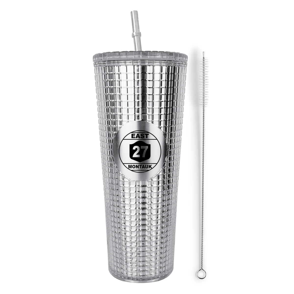 Montauk Silver Insulated Stainless Steel Tumbler Mug with Lid and Straw