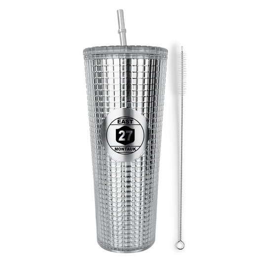 Montauk Silver Insulated Stainless Steel Tumbler Mug with Lid and Straw