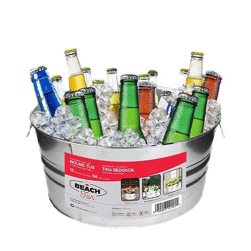 BeachFun Galvanized Round Steel Ice Bucket for Parties Beer Beverage Tub with Carry Handles