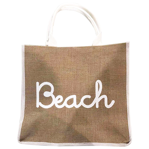 Montauk Beach Jute Burlap Tote Bags with Handles Reusable Tote for Shopping, Travel, Swim Perfect as Bridesmaid Gift, DIY Craft Bag, Gift Option