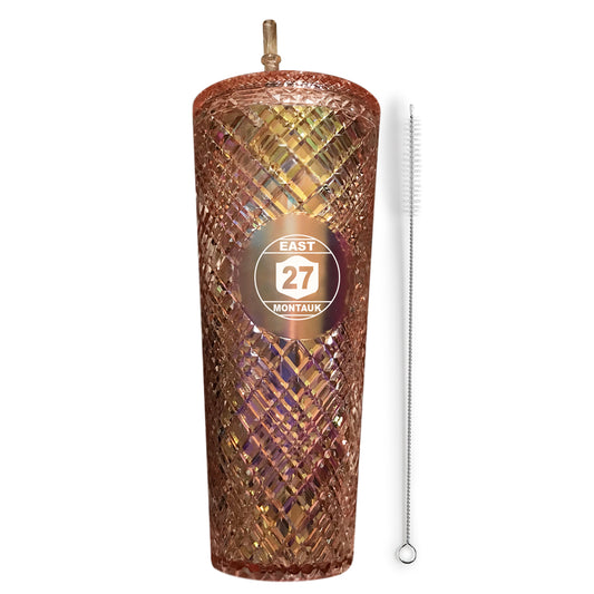Montauk Coral Bling Insulated Stainless Steel Tumbler Mug with Lid and Straw