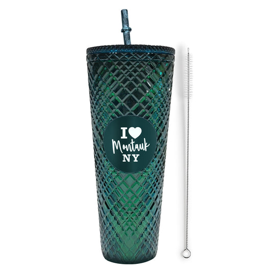 Montauk Dark Green Insulated Stainless Steel Tumbler Mug with Lid and Straw