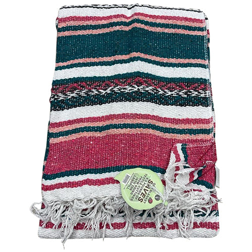 Mexican Handwoven Multicolor Striped Blanket for Outdoor Beach Picnic Couch Mat