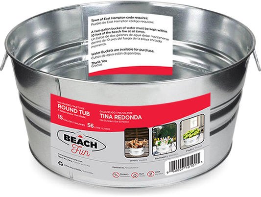 BeachFun Galvanized Round Steel Ice Bucket for Parties Beer Beverage Tub with Carry Handles